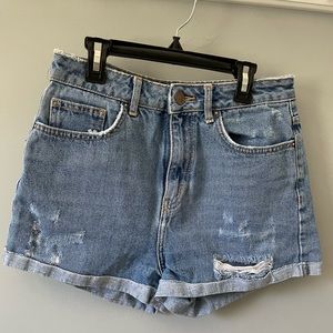 Medium wash denim high waisted shorts